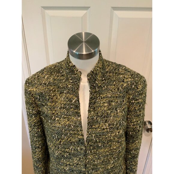 Lafayette 148 New York Green & White Tweed Jacket, Size 12 - Picture 2 of 8